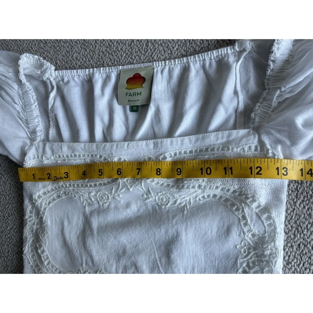 FARM Rio White Embroidered Guipure Lace 3/4 Puff Sleeve Crop Top XS